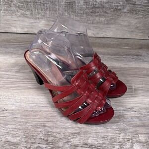 Hush Puppies Womens Red Heels Sz‎ 9 Slip On Shoe Open Tie Strappy